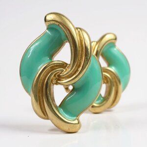 Knot Gold and Turquoise Clip On Earrings